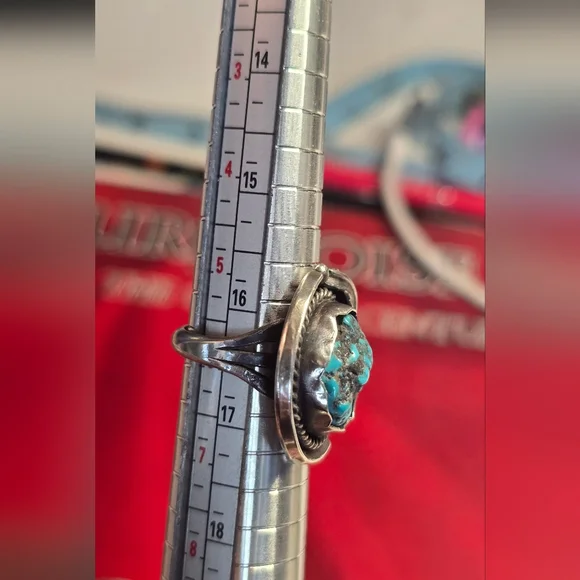 Vintage Navajo Sterling Silver And Raw Nugget Turquoise Ring Size 6 - Picture 5 of 5